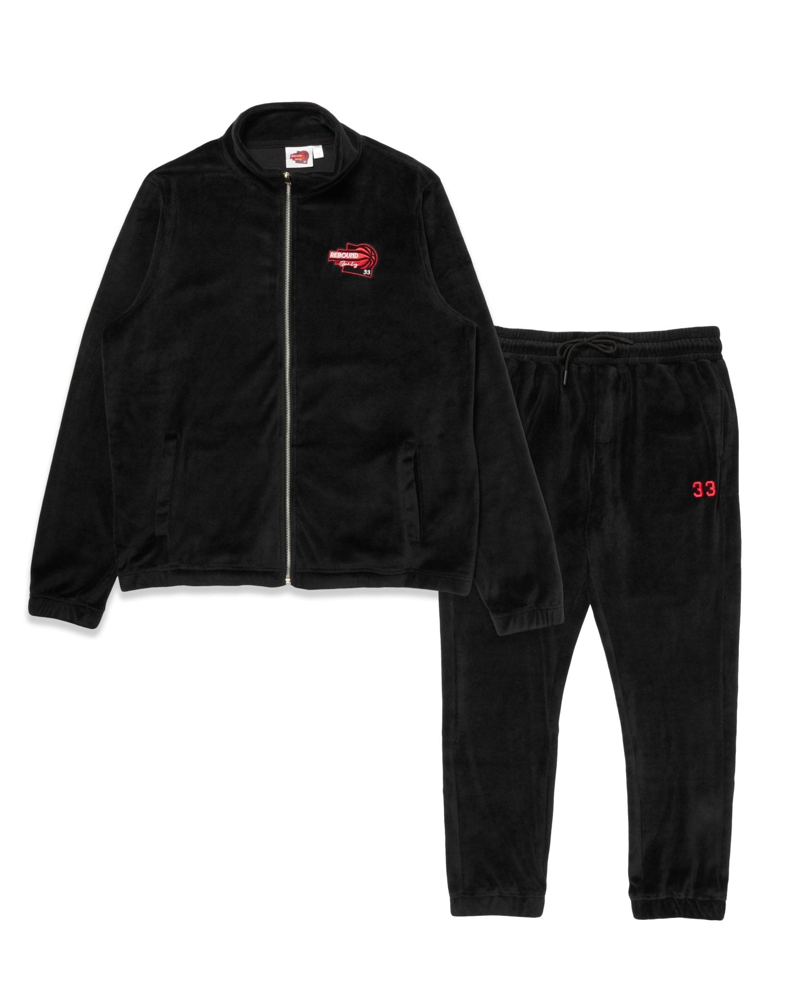 Velour Tracksuit Jacket & Pants Black/Red – Ewing Athletics