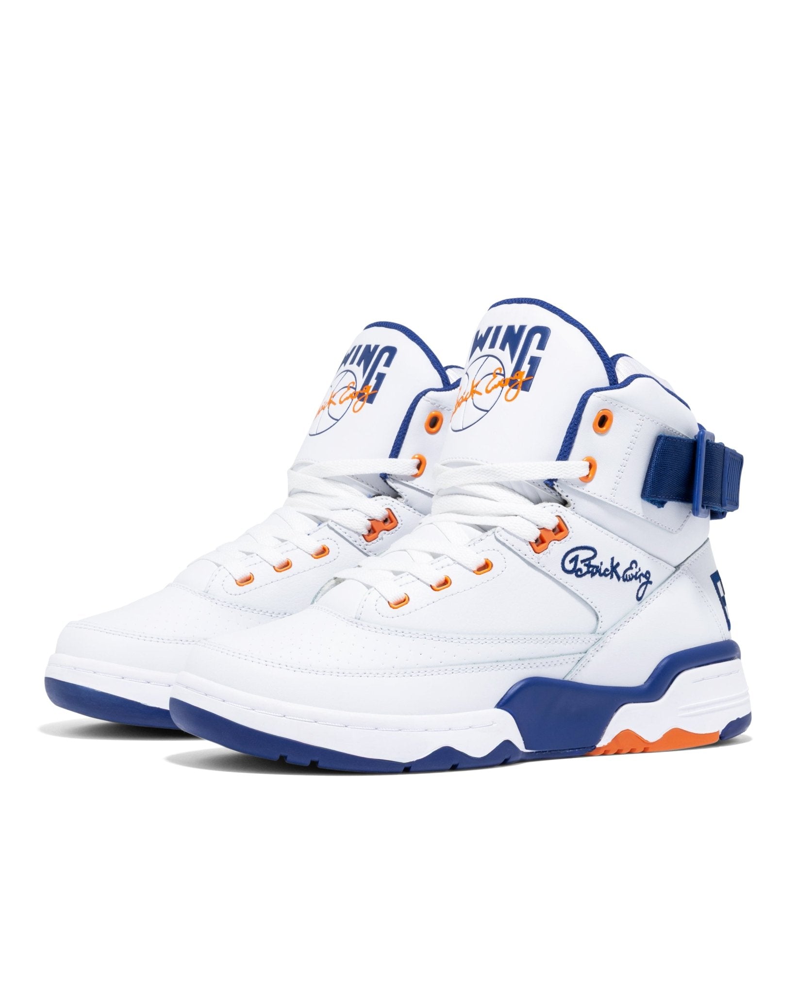 The 33 Hi Shoe | White, Royal, And Orange – Ewing Athletics