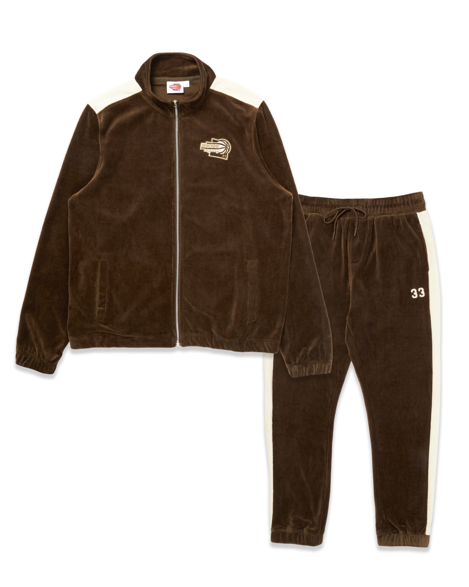 Velour Tracksuit Jacket & Pants Brown/Cream - Ewing Athletics