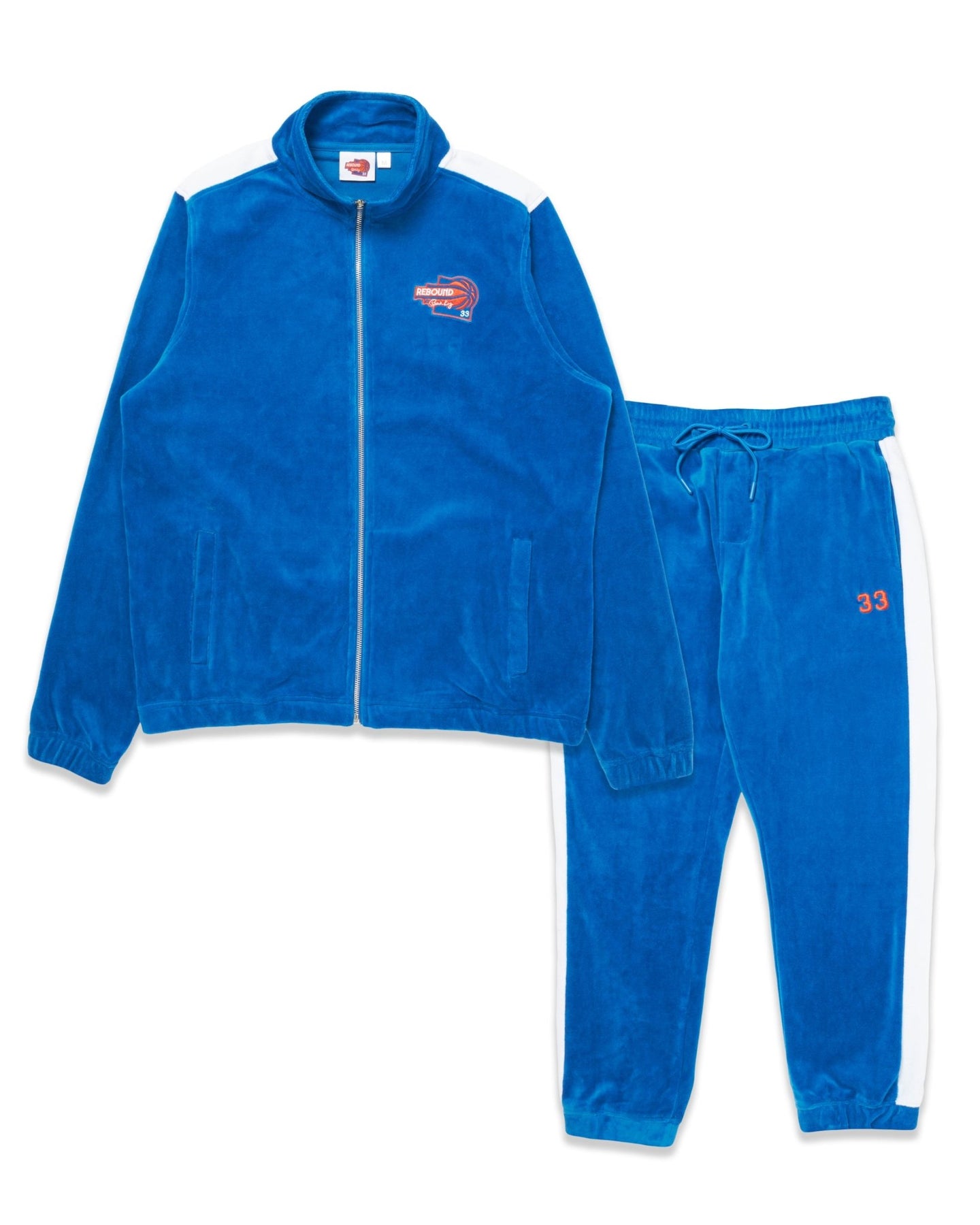 Velour Tracksuit Jacket & Pants Royal Blue/Orange - Ewing Athletics