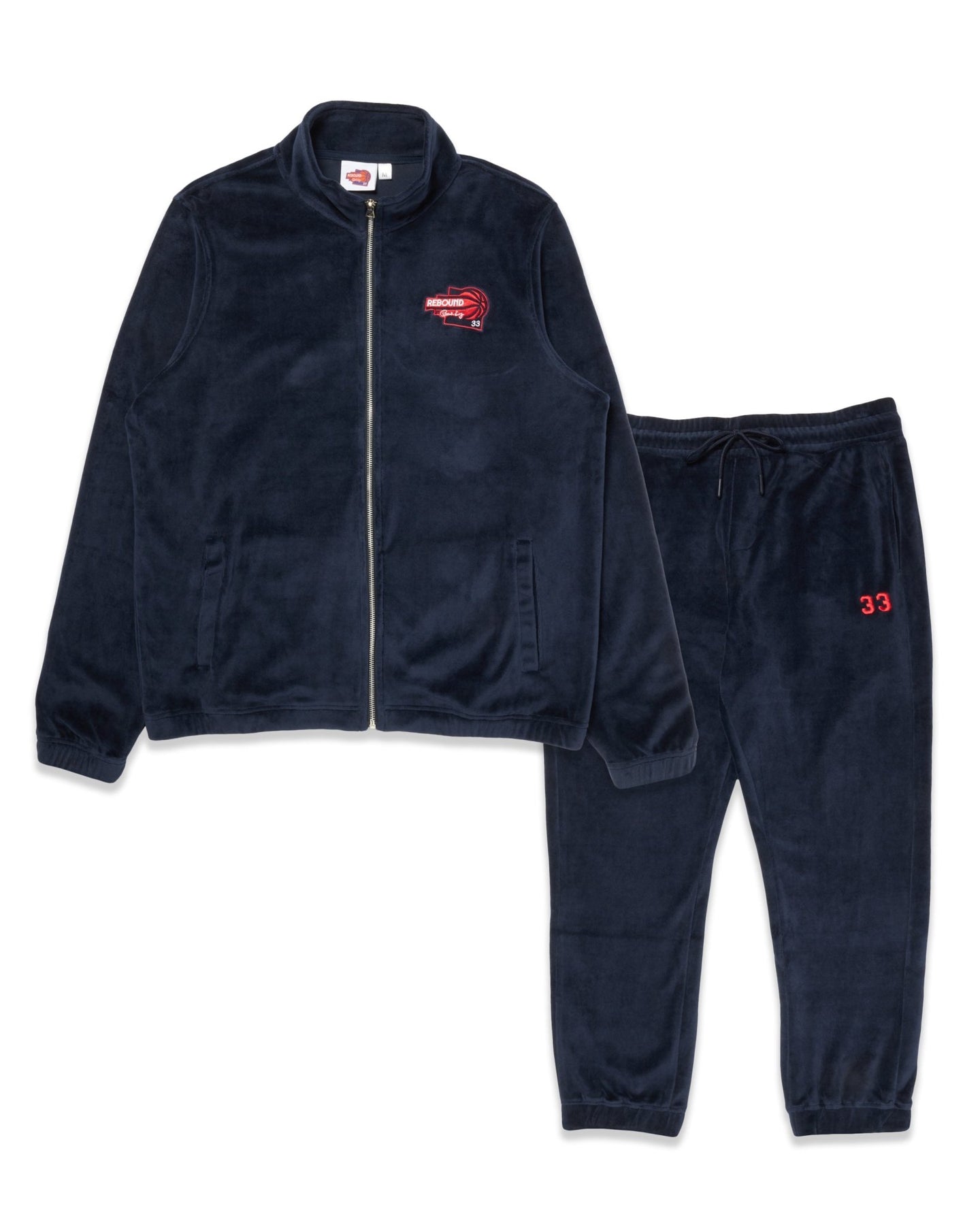Velour Tracksuit Jacket & Pants Royal Navy/Red - Ewing Athletics