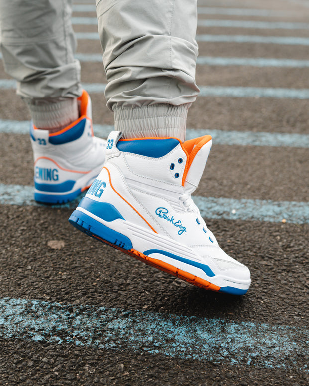 The Center Sneaker | White, Royal and Orange – Ewing Athletics